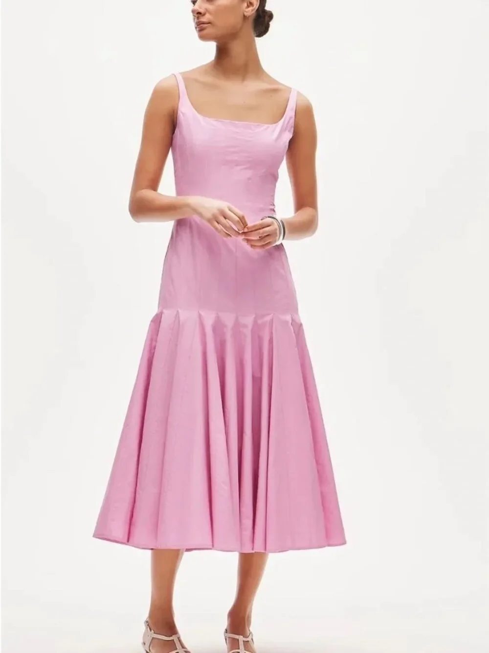 NWT J.Crew Collection Drop-Waist Dress Sz 2 Pink Cotton Poplin Midi Sleeveless